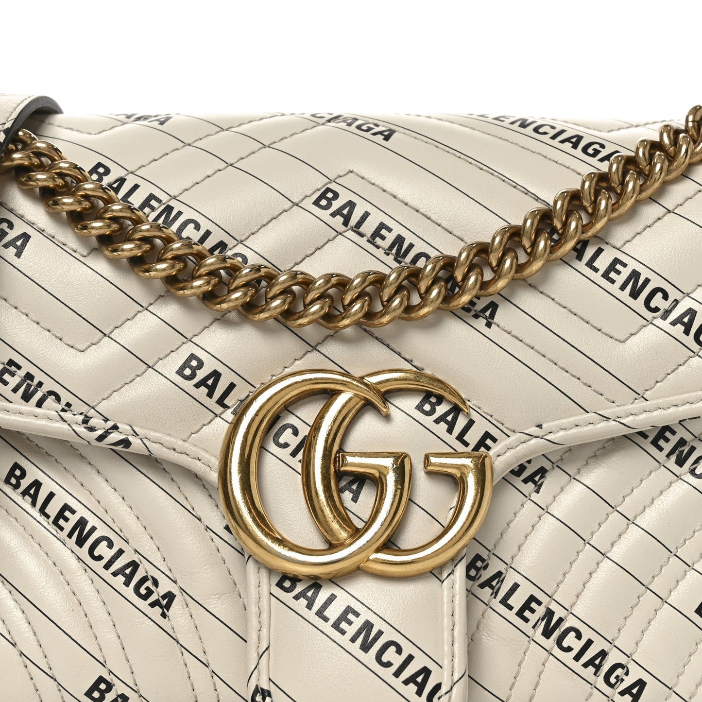 X BALENCIAGA Calfskin Matelasse Logo Print Small GG Marmont Shoulder Bag White
