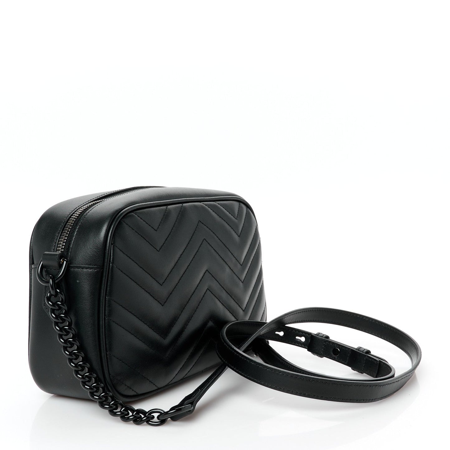 Calfskin Matelasse Monochrome Small GG Marmont Chain Shoulder Bag Black