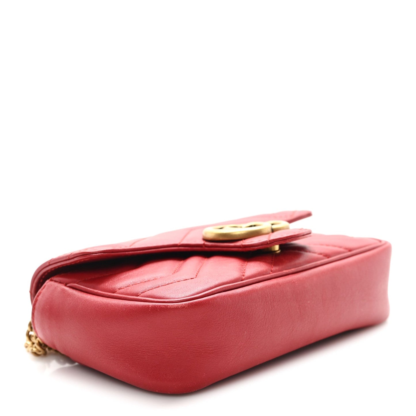 Calfskin Matelasse Super Mini GG Marmont Shoulder Bag Hibiscus Red