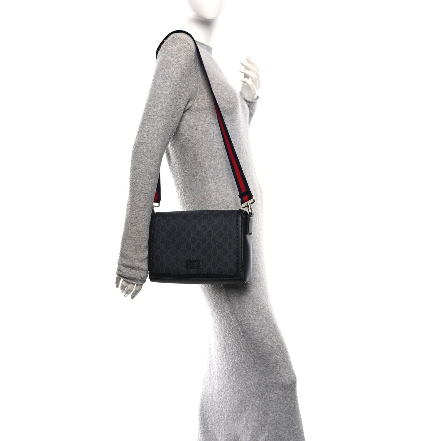 GG Supreme Monogram Appia Calfskin Web Crossbody Bag Black Grey