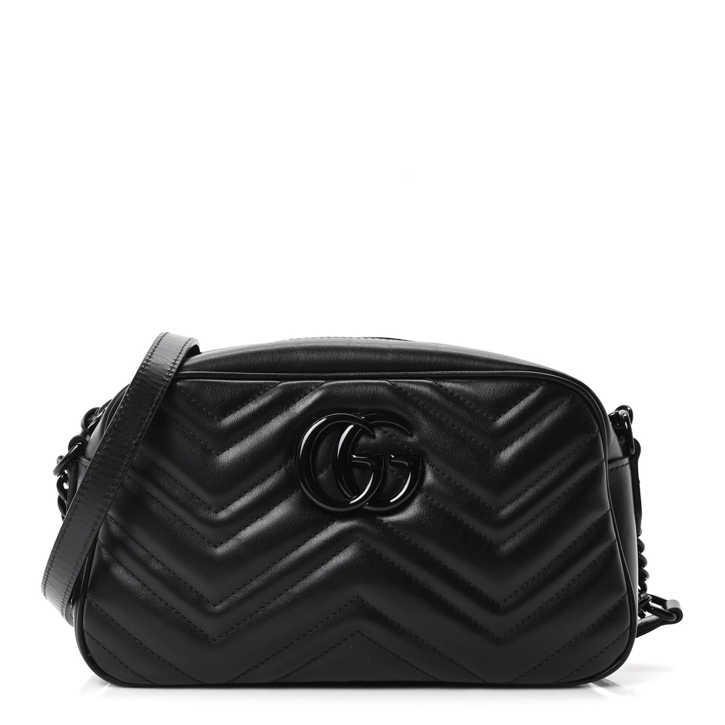 Calfskin Matelasse Monochrome Small GG Marmont Chain Shoulder Bag Black