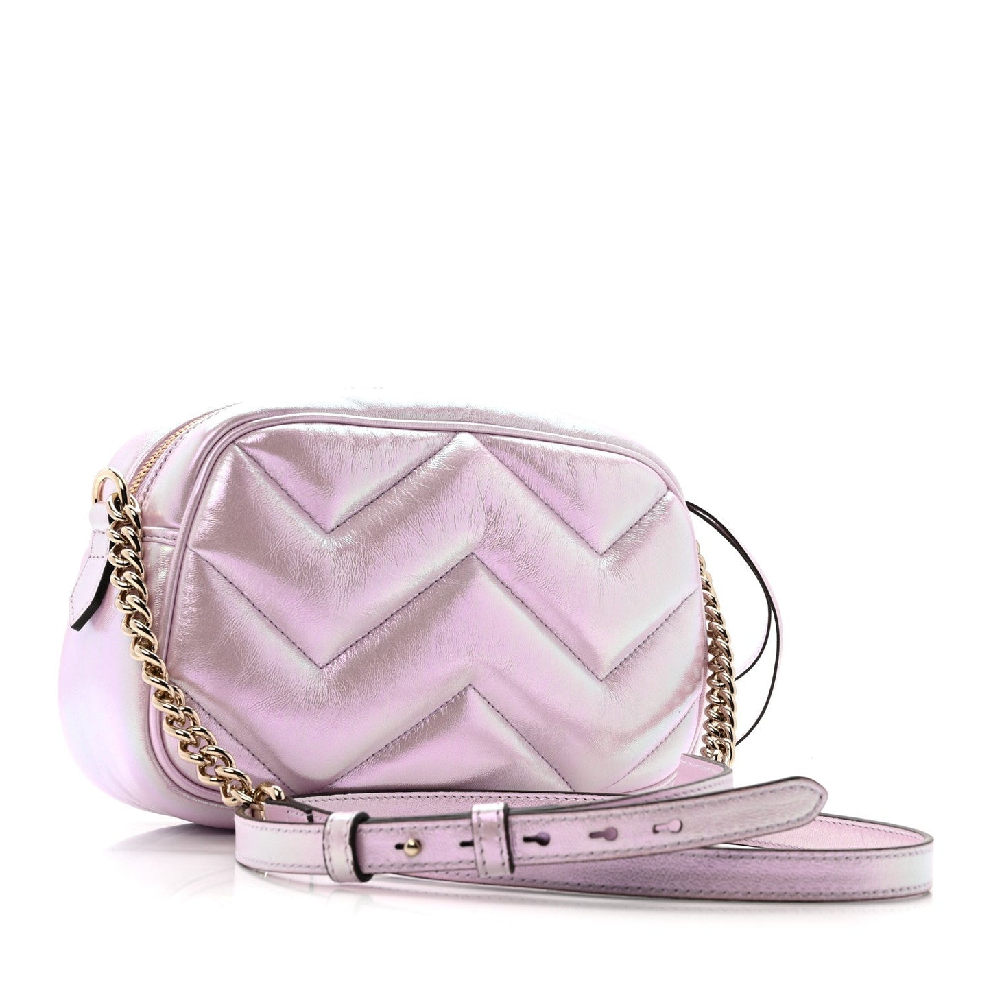 Iridescent Nappa Chevron Matelasse Small GG Marmont Chain Shoulder Bag Iridescent Escape Pink