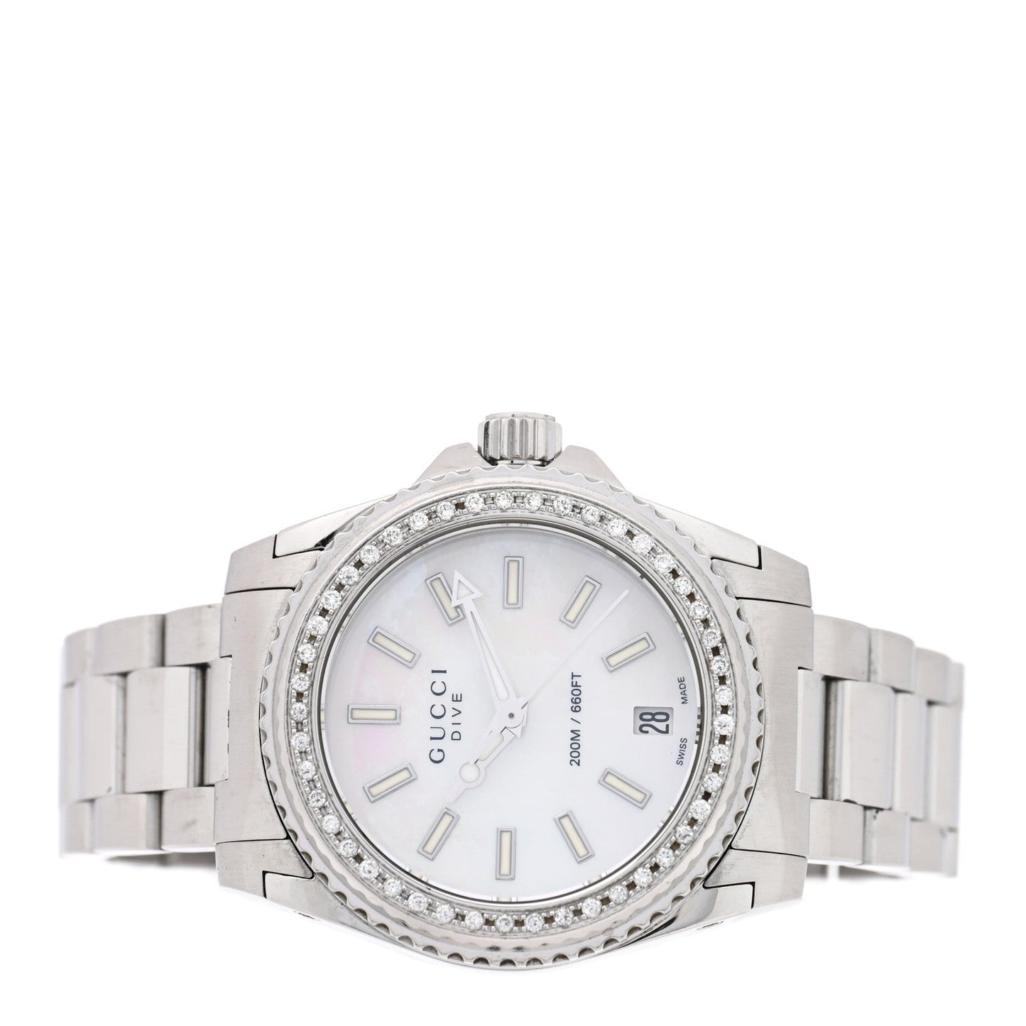 Stainless Steel Diamond Mother of Pearl 32mm Dive Quartz Watch