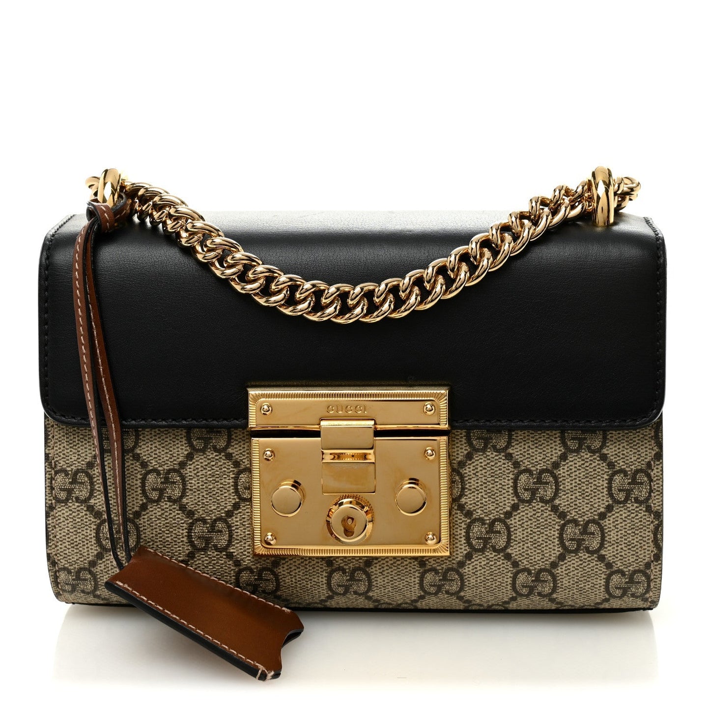 GG Supreme Monogram Calfskin Small Padlock Shoulder Bag Beige Black Cuir