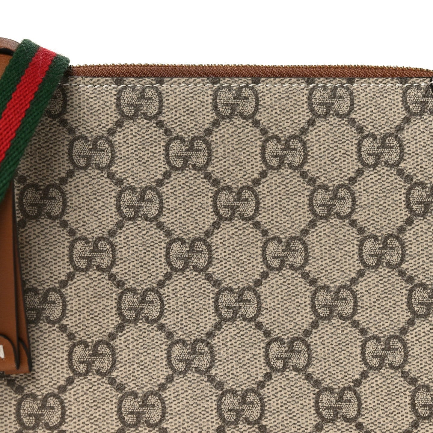 GG Supreme Monogram Textured Calfskin Small Emblem Shoulder Bag Beige Dark Brown