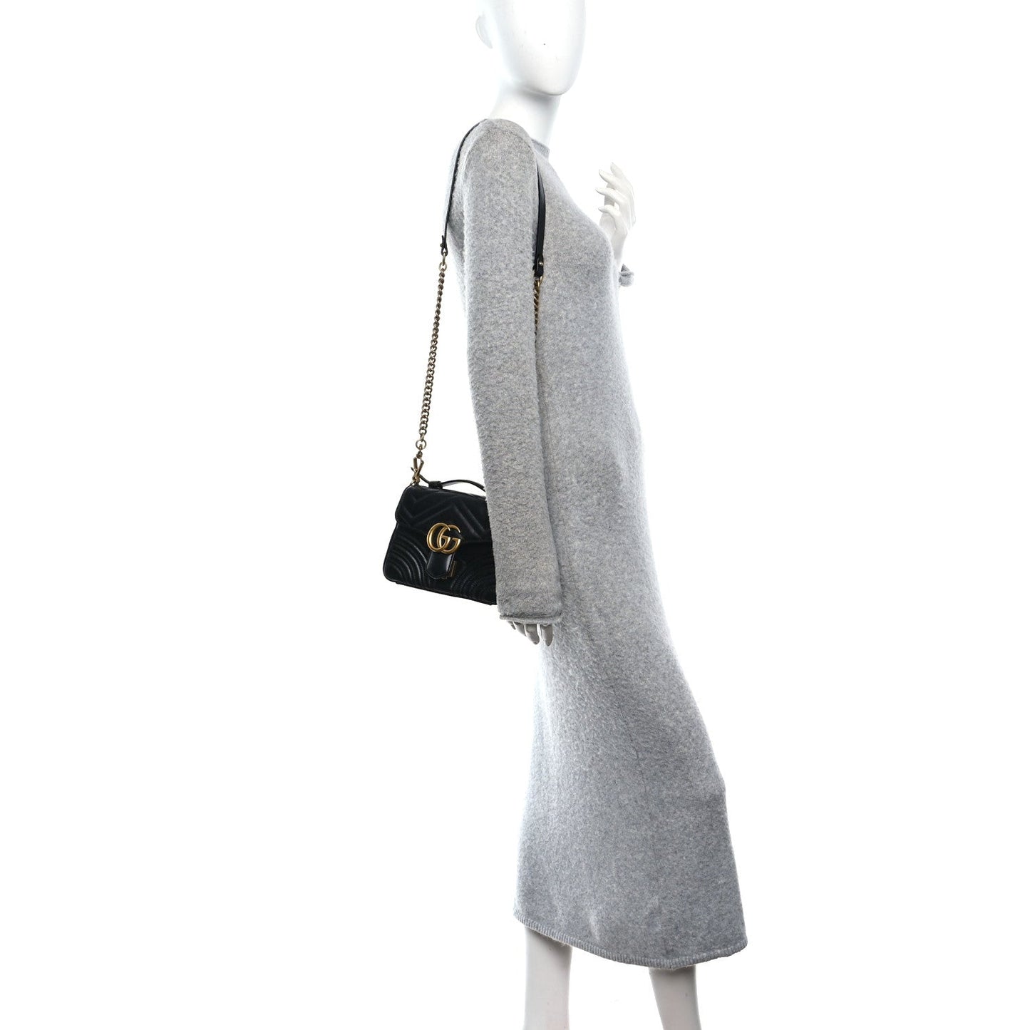Calfskin Matelasse Mini GG Marmont Top Handle Shoulder Bag Black
