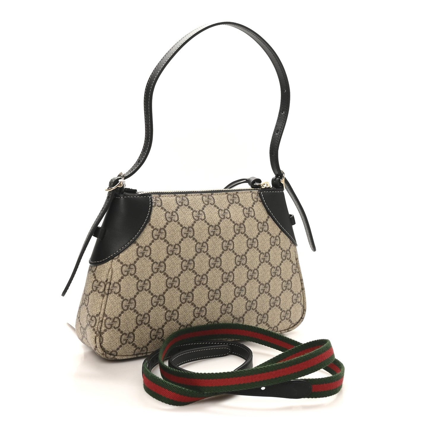 GG Supreme Monogram Textured Calfskin Small Emblem Shoulder Bag Beige Black