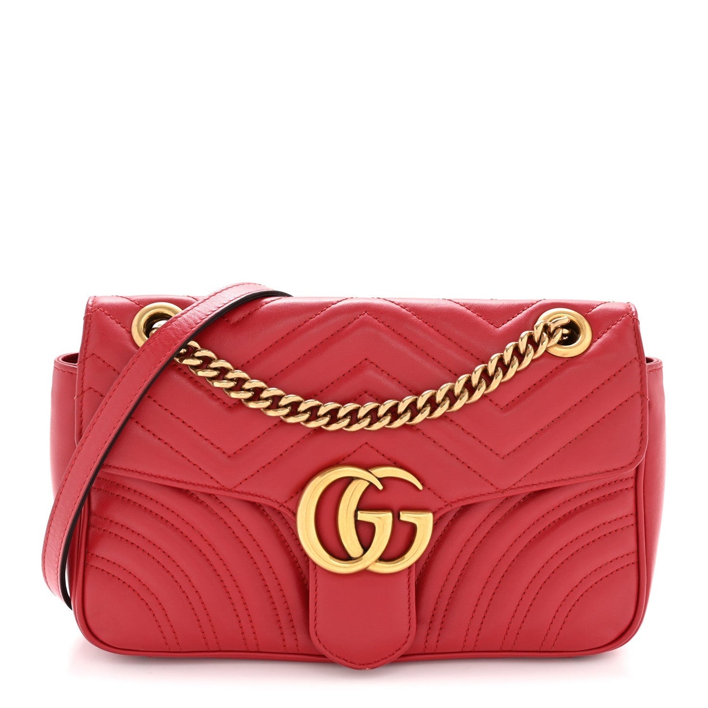 Calfskin Matelasse Small GG Marmont Shoulder Bag Hibiscus Red