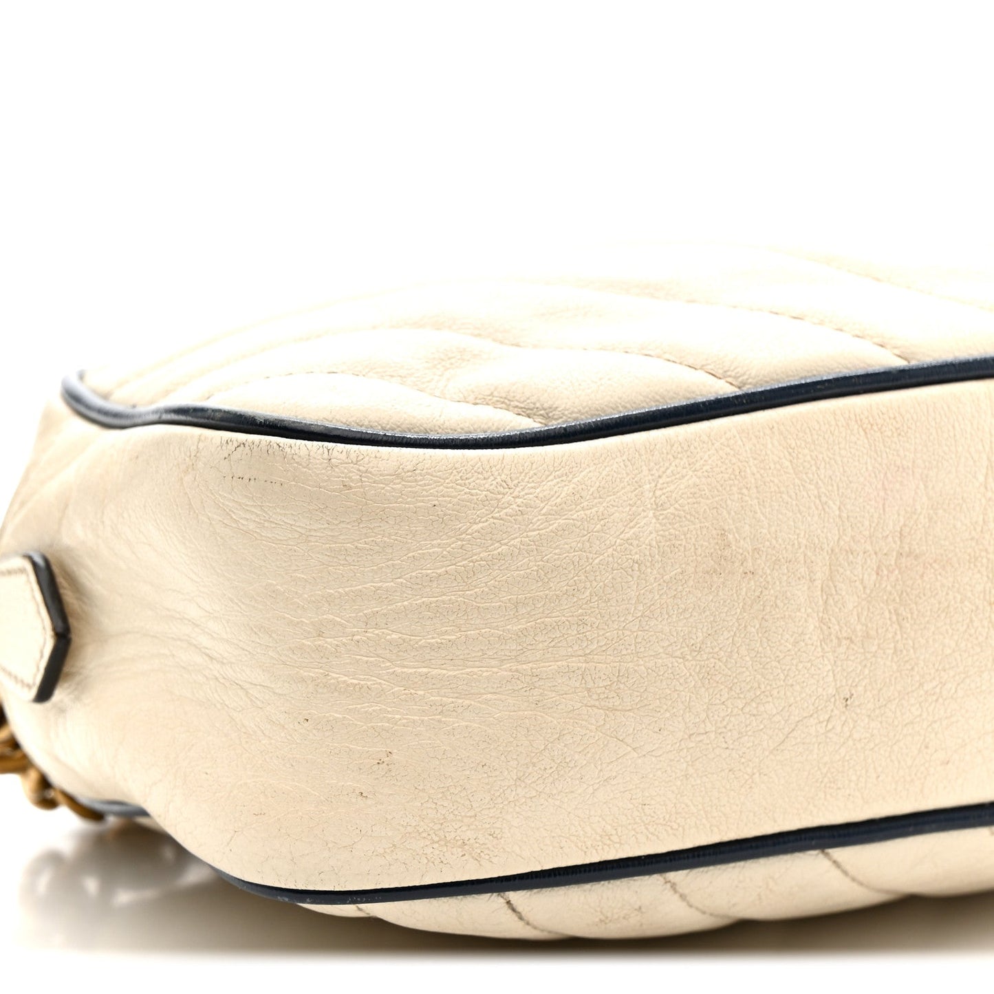 Vintage Effect Calfskin Matelasse Diagonal Small Torchon GG Marmont Chain Shoulder Bag Mystic White Blue Agata