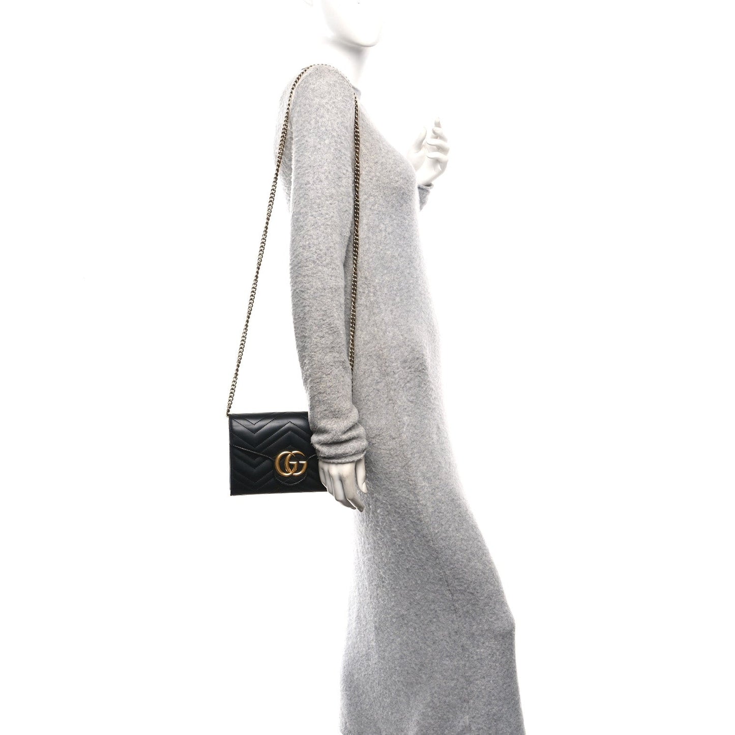 Calfskin Matelasse GG Marmont Chain Wallet Black