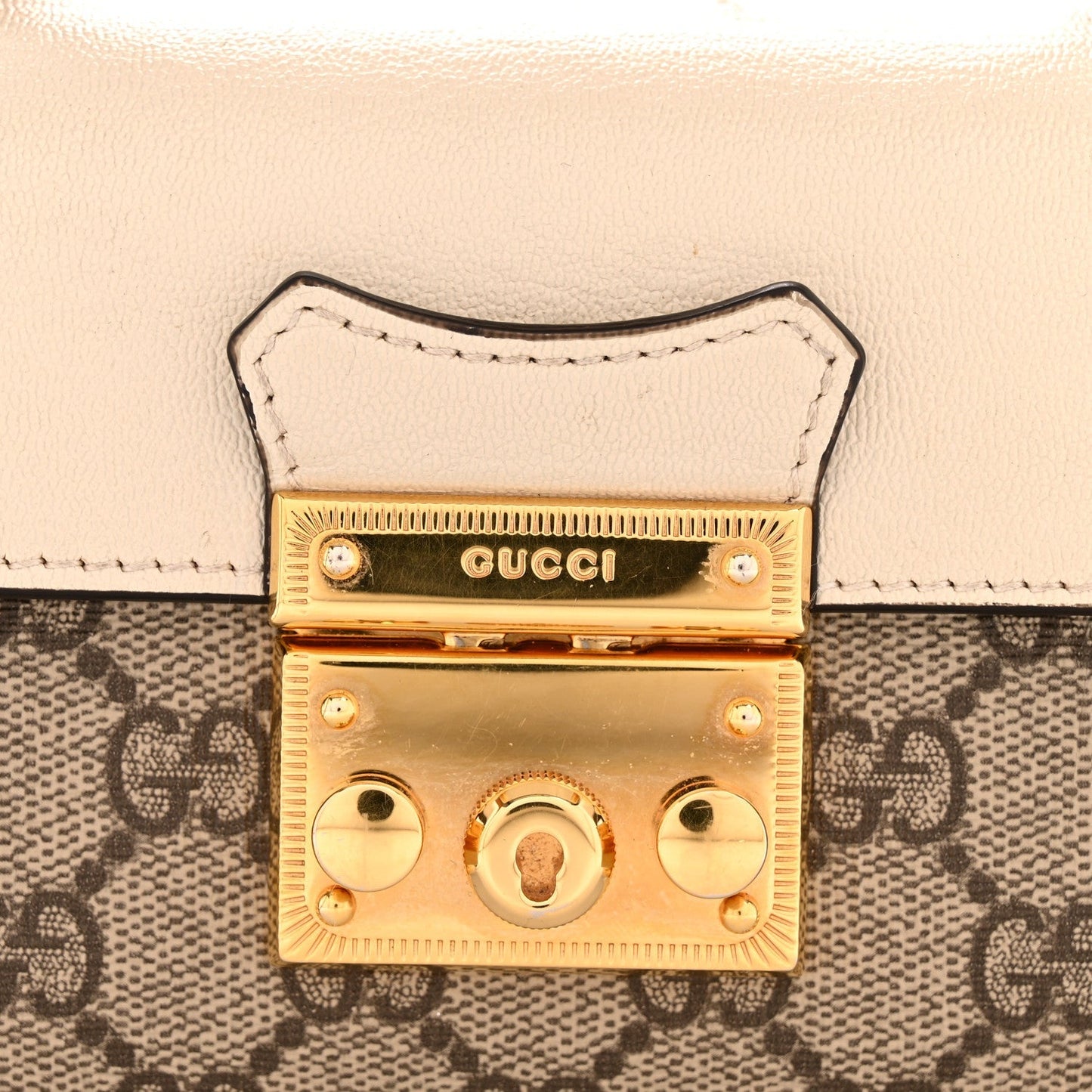 GG Supreme Monogram New Sakai Calfskin Mini Padlock Top Handle Shoulder Bag Beige Ebony Mystic White Sun Oil