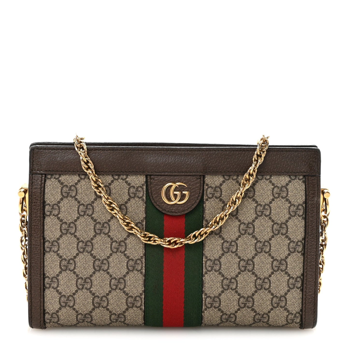 GG Supreme Monogram Web Small Ophidia Chain Shoulder Bag Brown