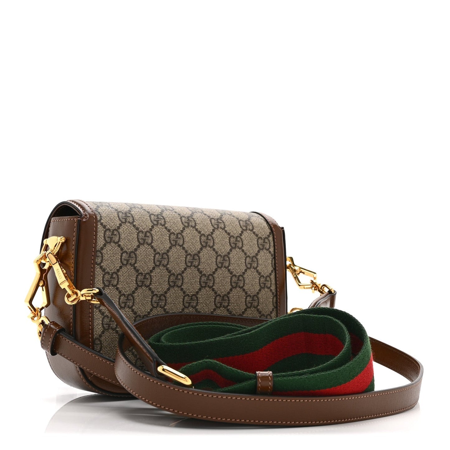 GG Supreme Monogram Web Mini Horsebit 1955 Shoulder Bag Beige Brown Sugar