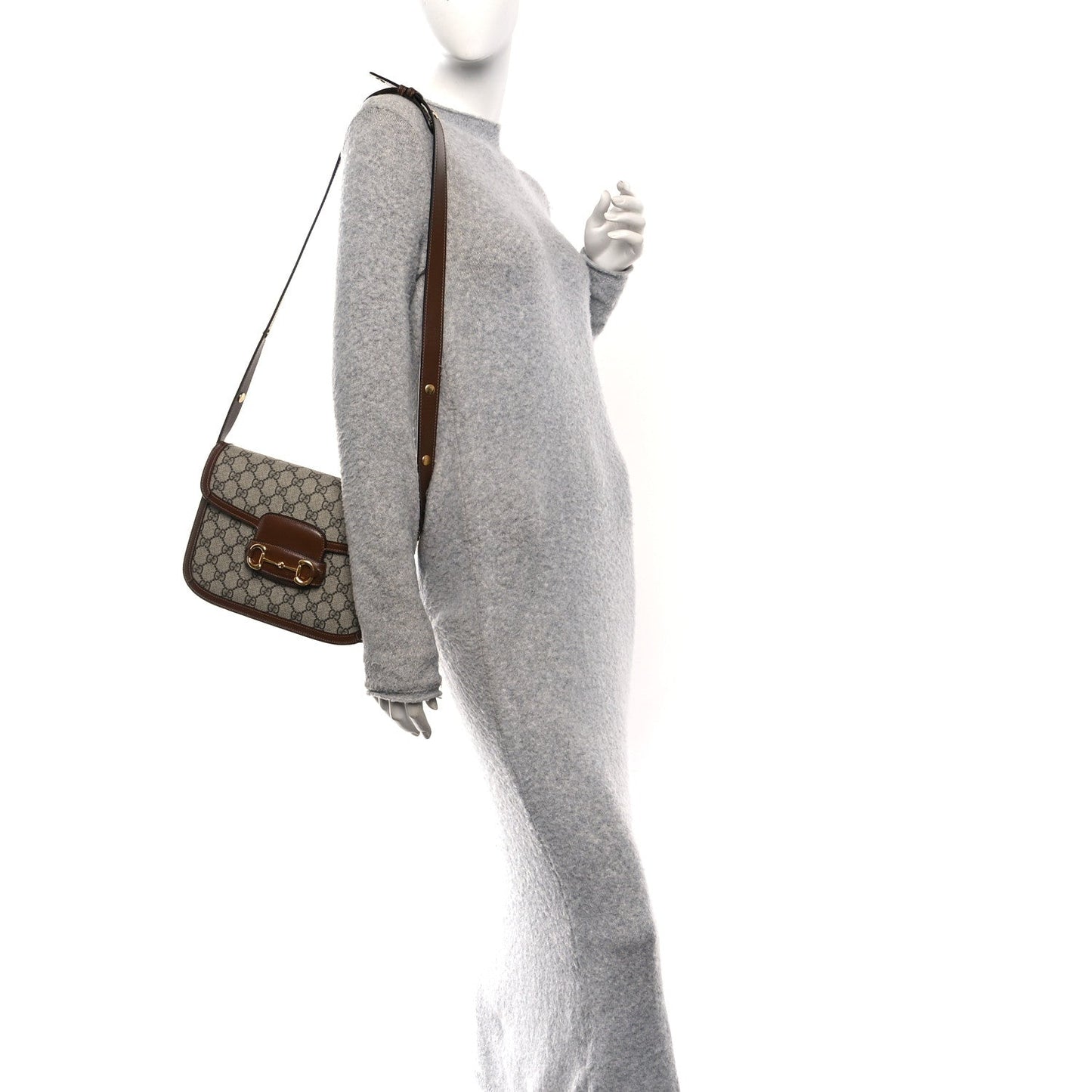 GG Supreme Monogram Horsebit 1955 Shoulder Bag Beige Brown Sugar