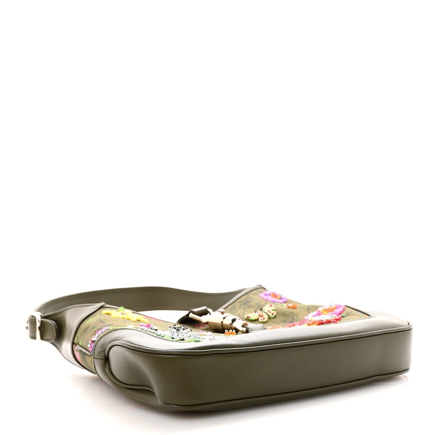 Calfskin Canvas Beaded Floral Medium Jackie 1961 Multicolor