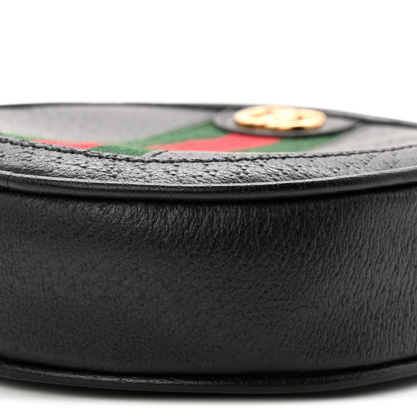 Textured Calfskin Web Ophidia Round Wrist Wallet Black