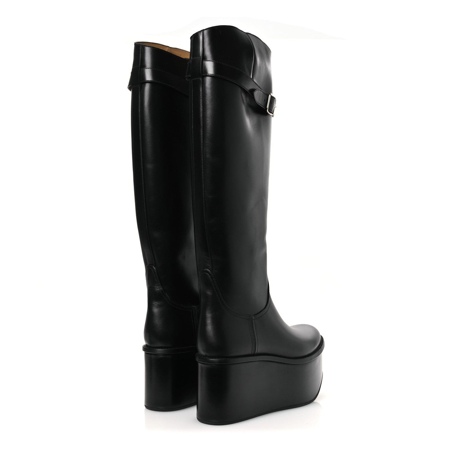 Calfskin Wedge Riding Boots 38 Black