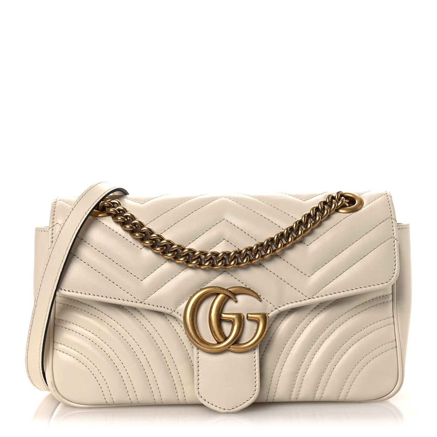 Calfskin Matelasse Small GG Marmont Shoulder Bag White