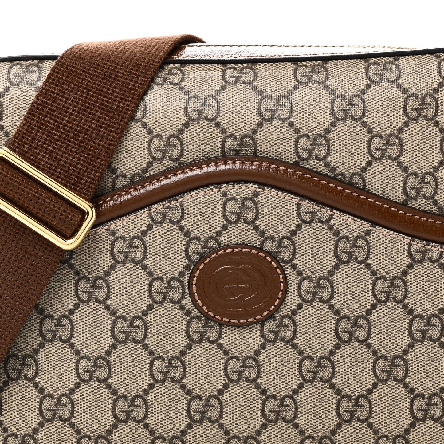 GG Supreme Monogram Azalea Calfskin Retro Interlocking G Messenger Shoulder Bag Beige Ebony Brown Sugar