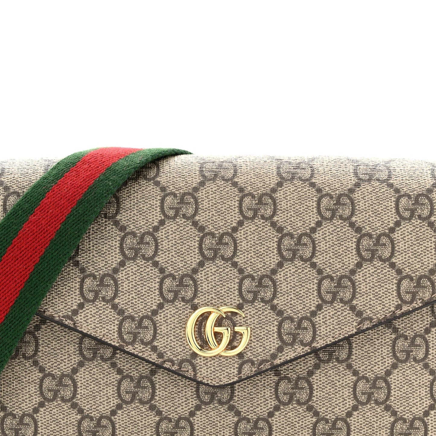 GG Supreme Monogram Textured Dollar Calfskin Web Mini Ophidia Envelope Shoulder Bag Beige Ebony