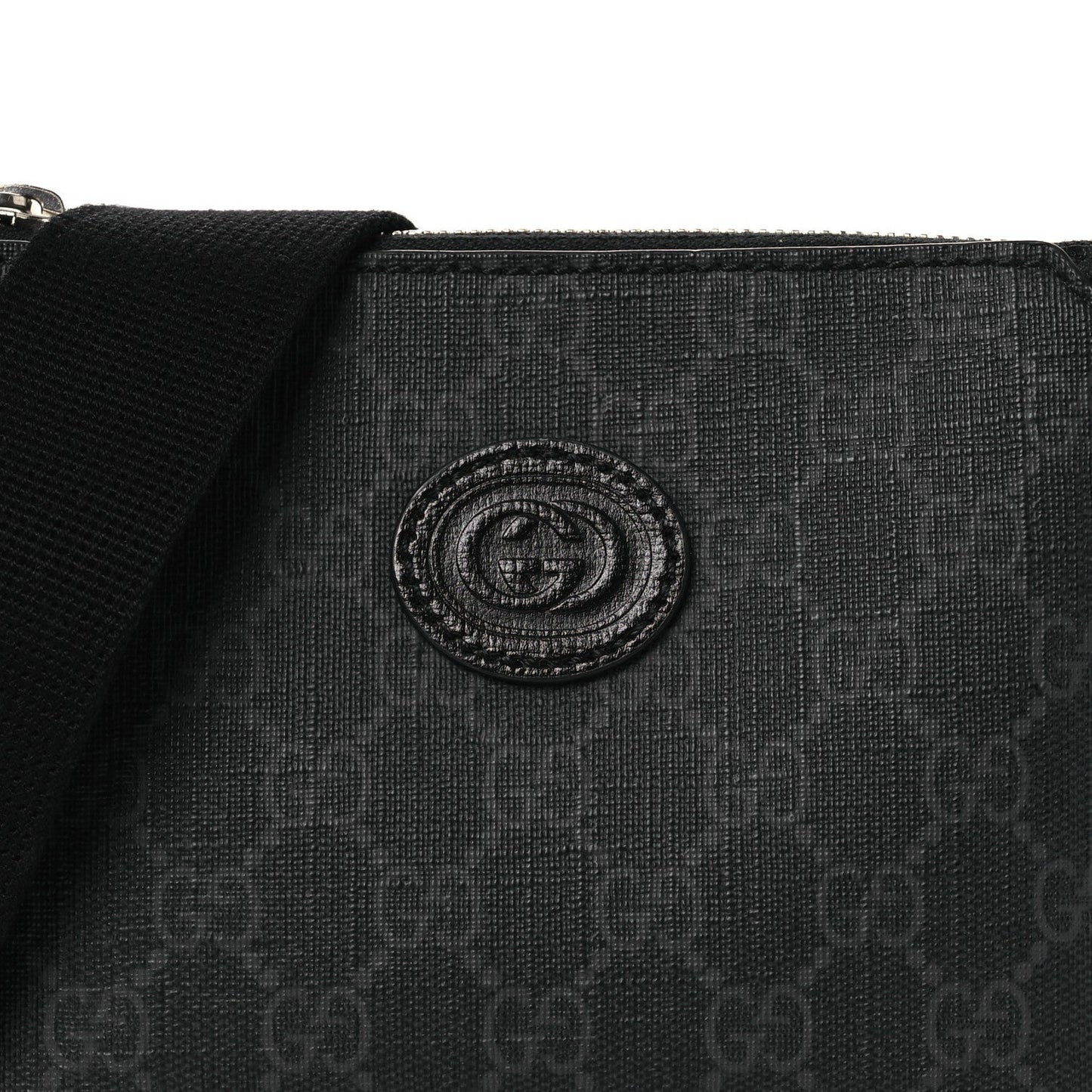 GG Supreme Monogram Azalea Calfskin Small Retro Interlocking G Wristlet Messenger Bag Black