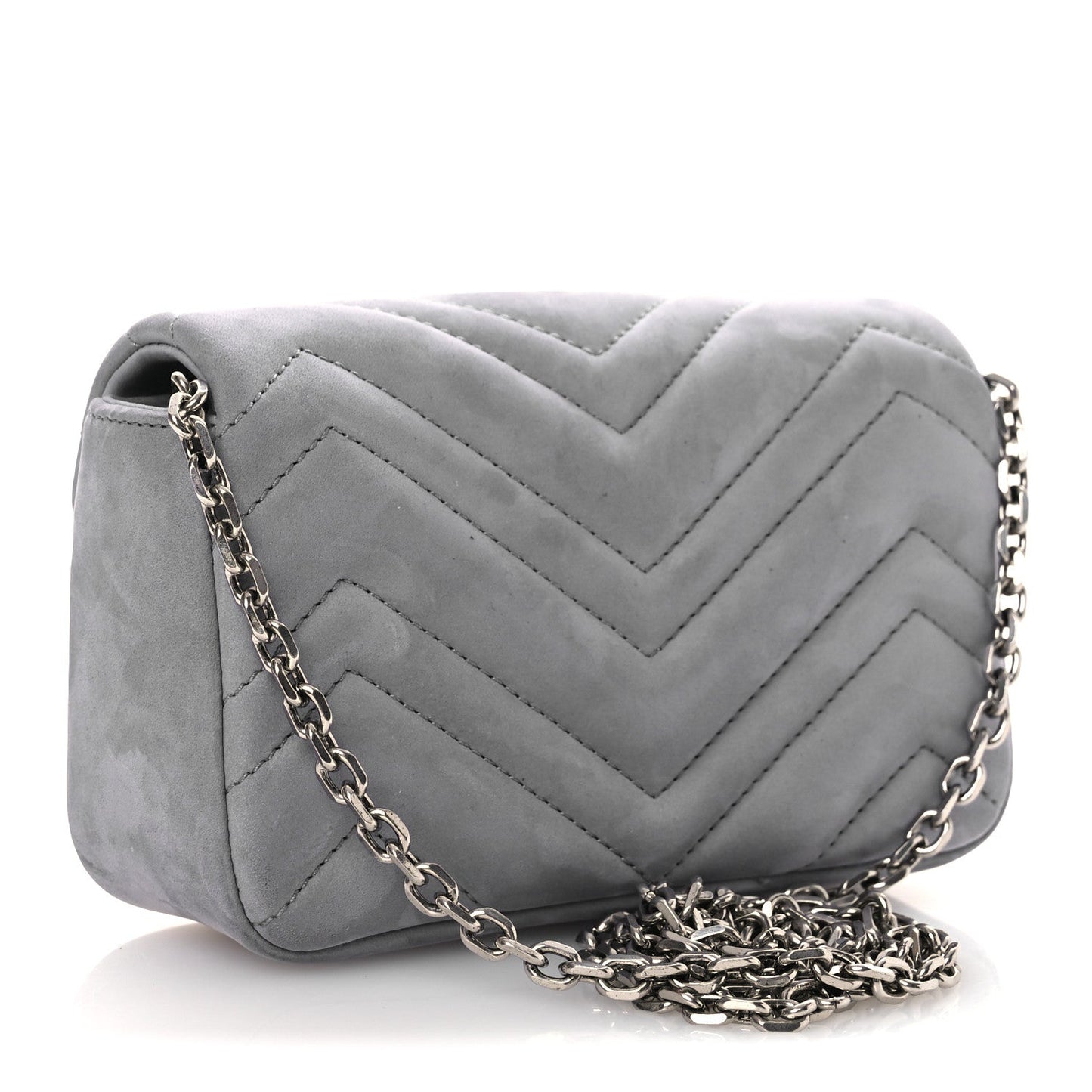 Nubuck Matelasse Mini GG Marmont Shoulder Bag Grey