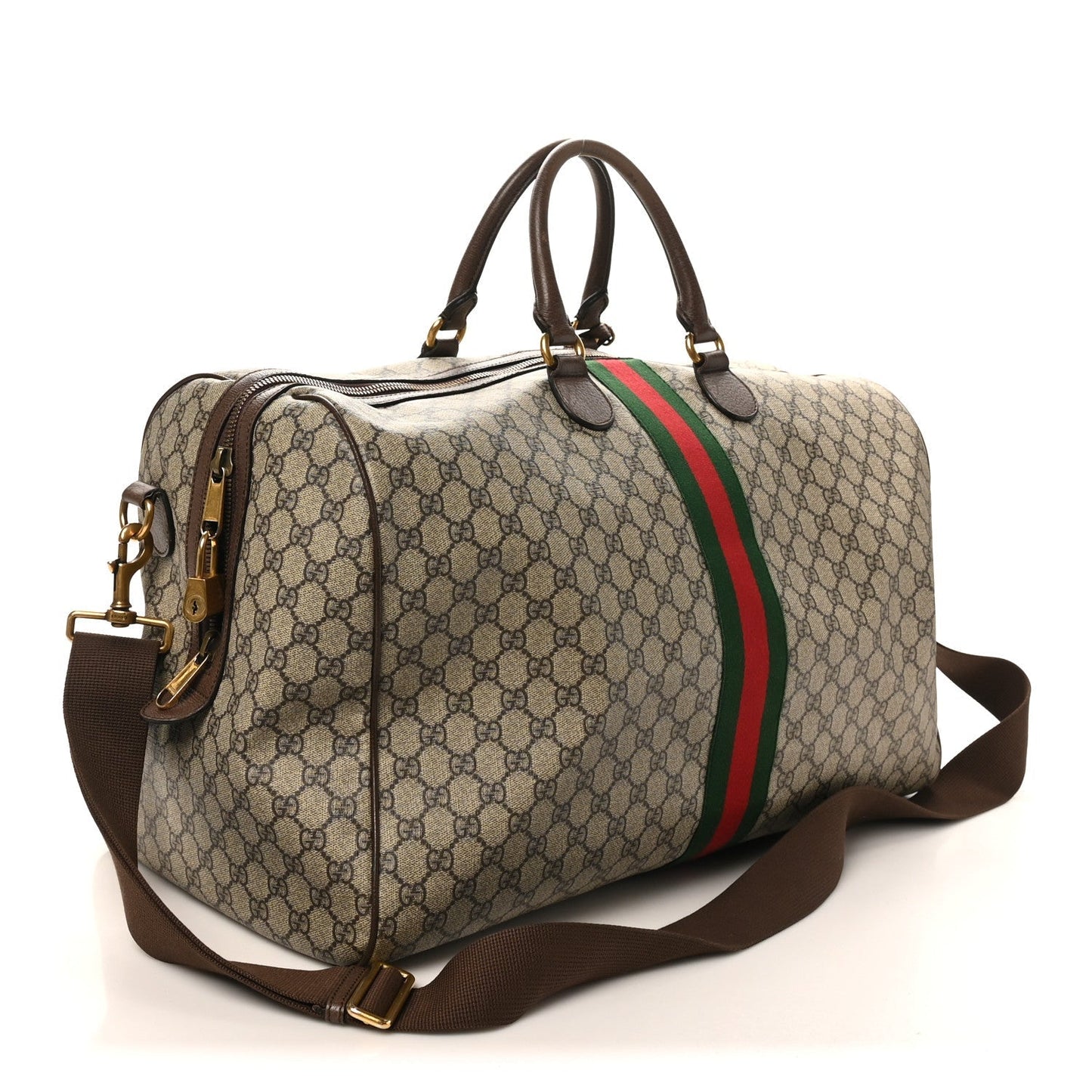 GG Supreme Monogram Textured Dollar Calfskin Web Medium Ophidia Carry-On Duffle Bag Beige Ebony New Acero