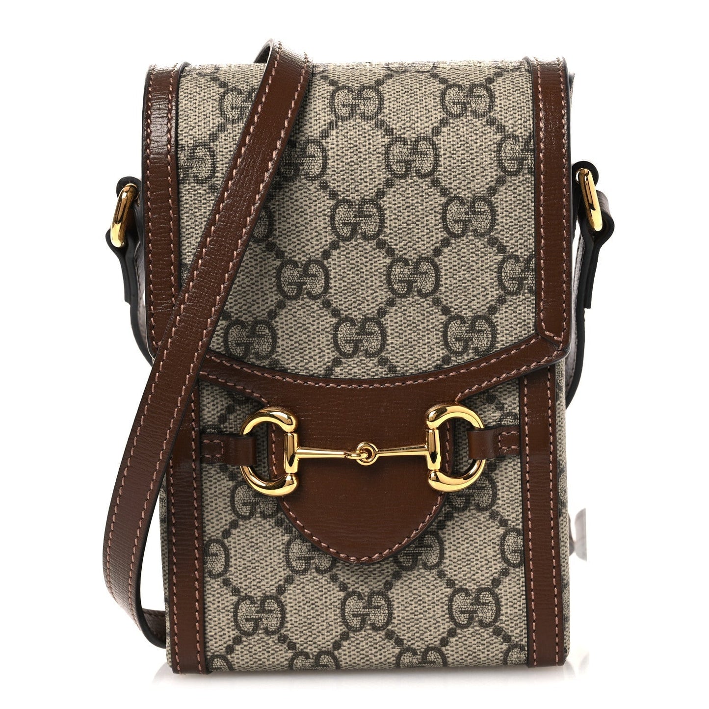 GG Supreme Monogram Mini Horsebit 1955 Crossbody Bag Beige Brown Sugar