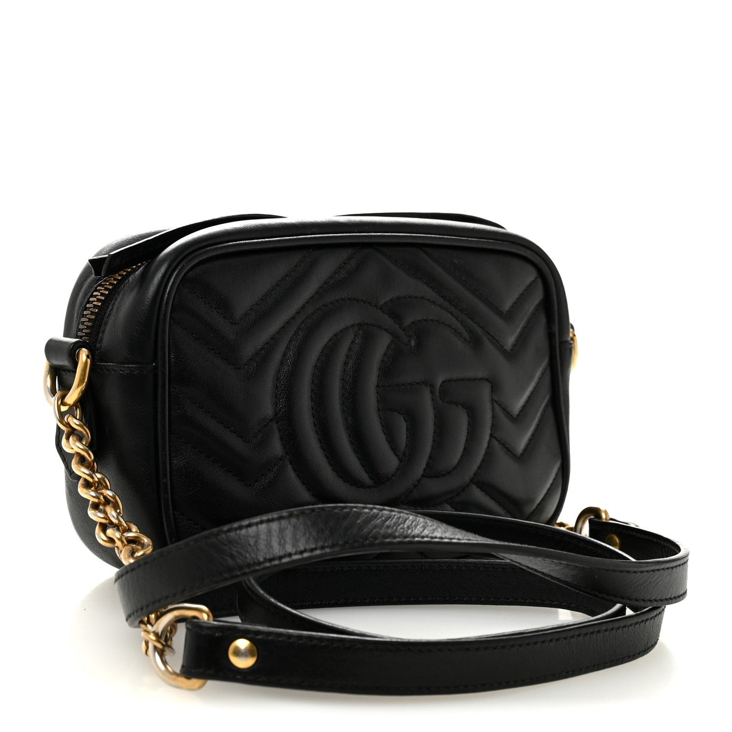 Calfskin Matelasse Mini GG Marmont Chain Shoulder Bag Black
