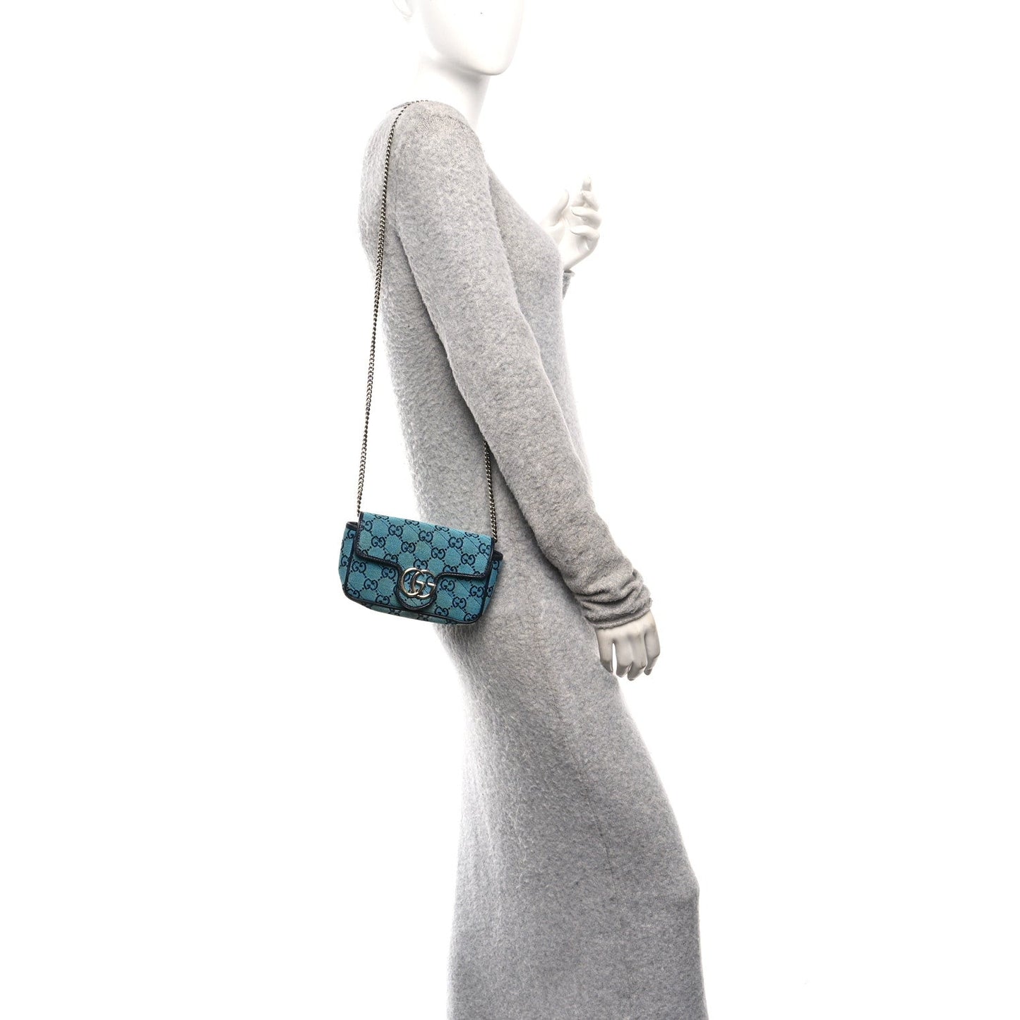 Monogram Multicolor Matelasse Diagonal Super Mini GG Marmont Shoulder Bag Light Blue