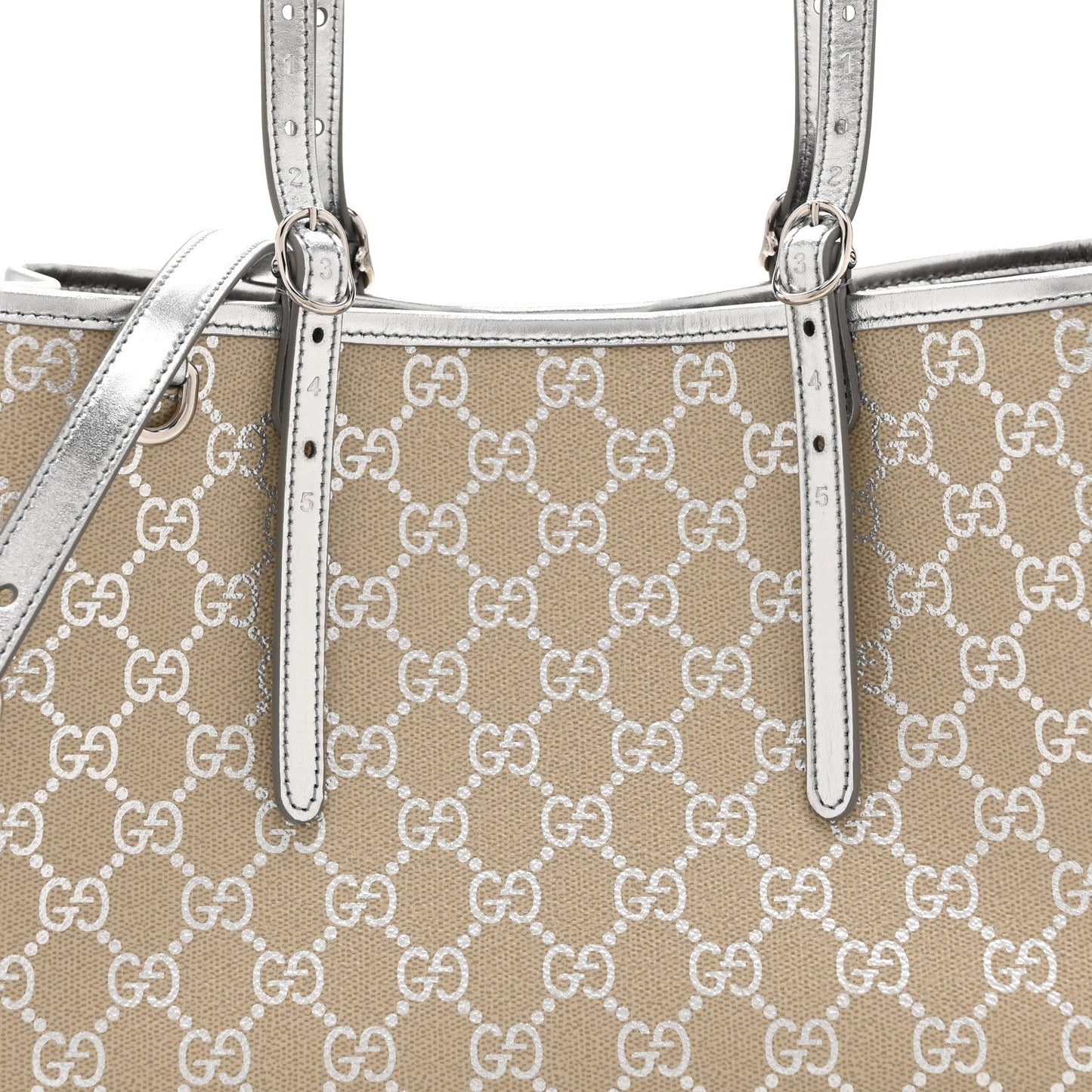 GG Supreme Monogram Emblem Medium Tote Bag  Beige Silver