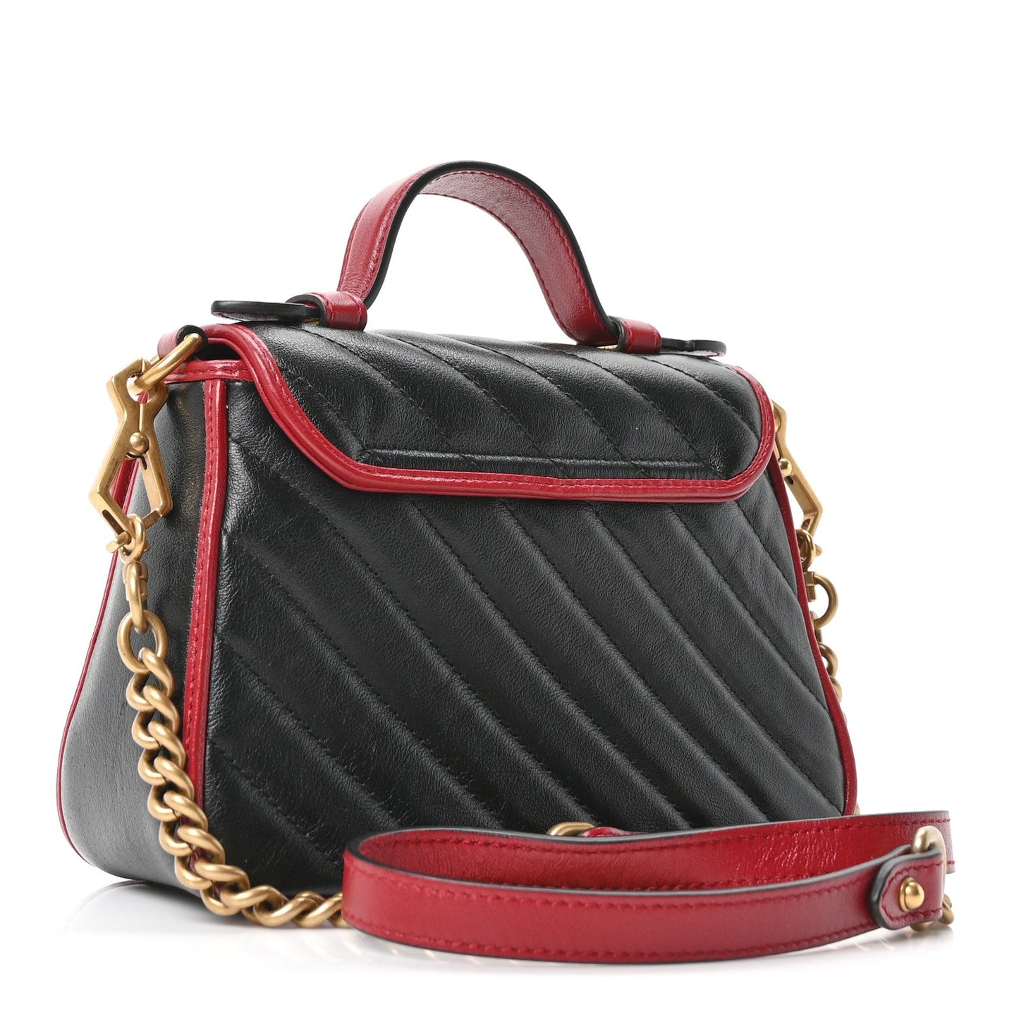 Vintage Effect Calfskin Matelasse Diagonal Mini Torchon GG Marmont Top Handle Shoulder Bag Black Romantic Cherry