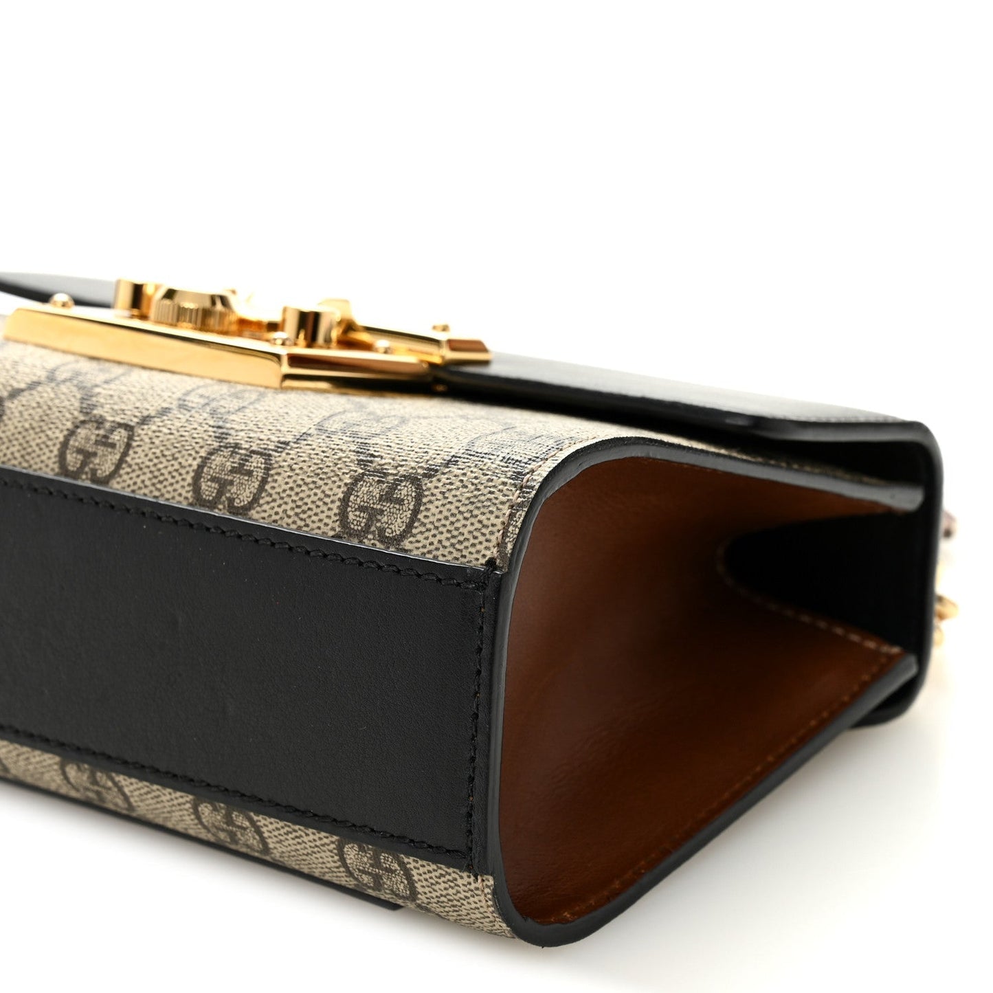GG Supreme Monogram Calfskin Small Padlock Shoulder Bag Beige Black Cuir