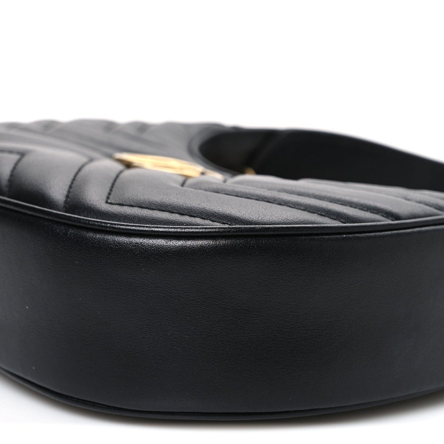 Calfskin Matelasse Chevron Mini GG Marmont Half Moon Hobo Black