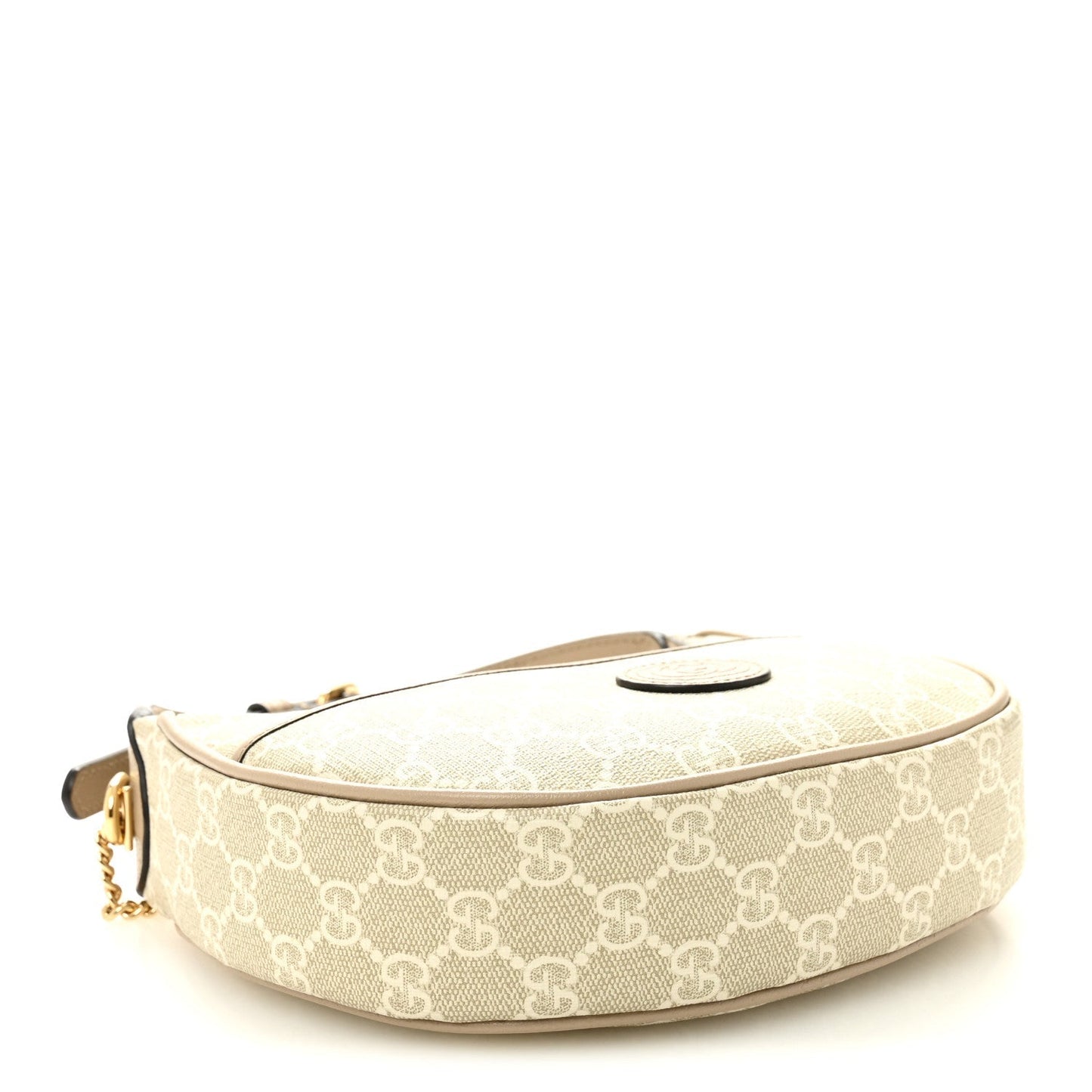 GG Supreme Monogram Textured Dollar Calfskin Mini Retro Interlocking G Half Moon Bag Beige Mystic White Oatmeal