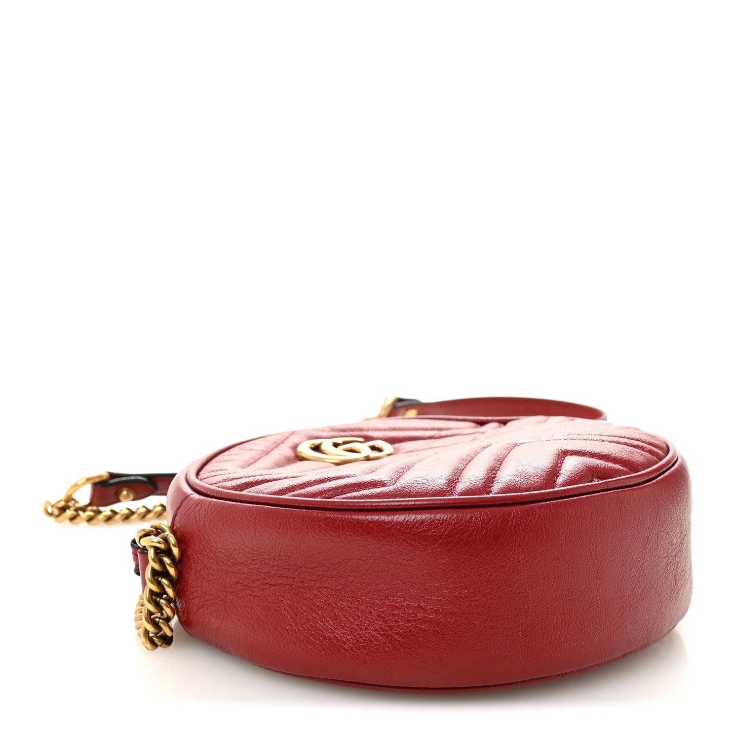 Glazed Calfskin Matelasse Heart Mini GG Marmont Round Shoulder Bag Romantic Cerise