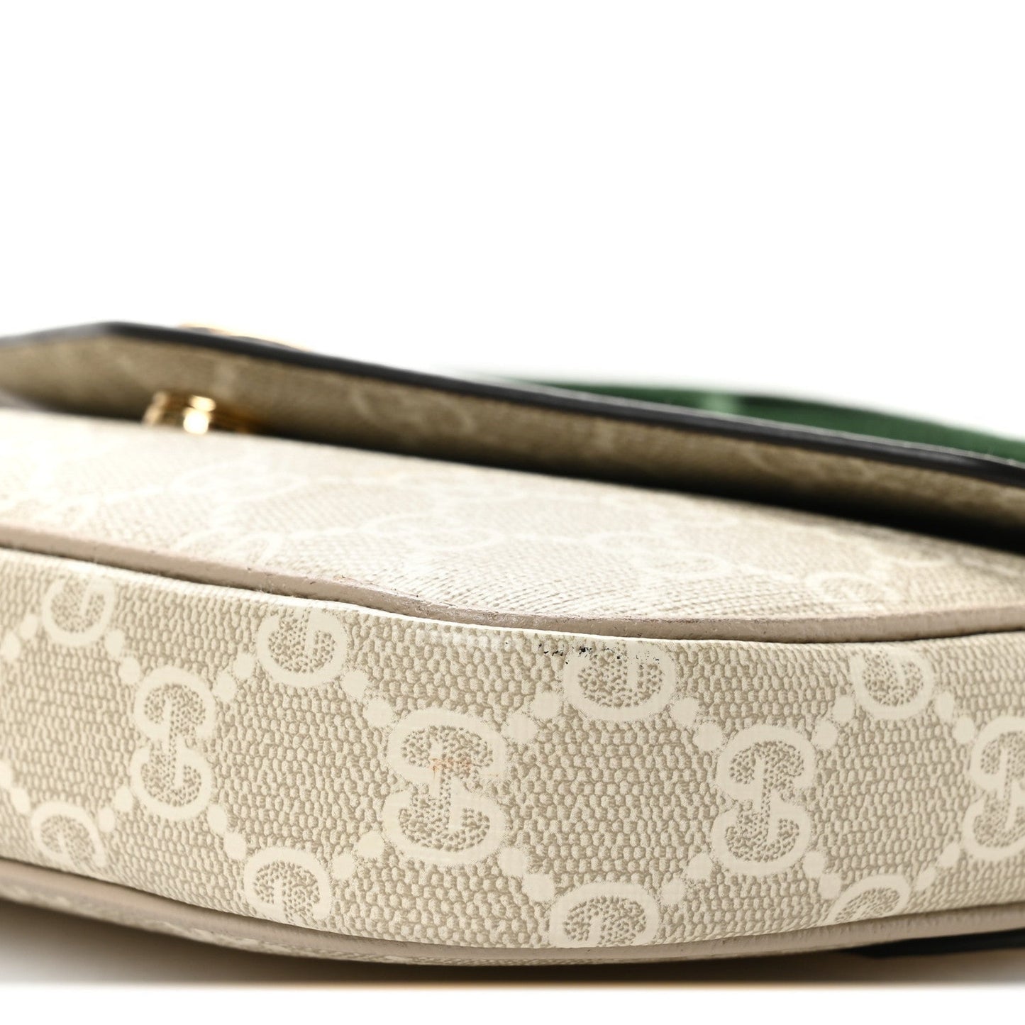GG Supreme Monogram Textured Dollar Calfskin Web Mini Ophidia Envelope Shoulder Bag Beige Mystic White Oatmeal