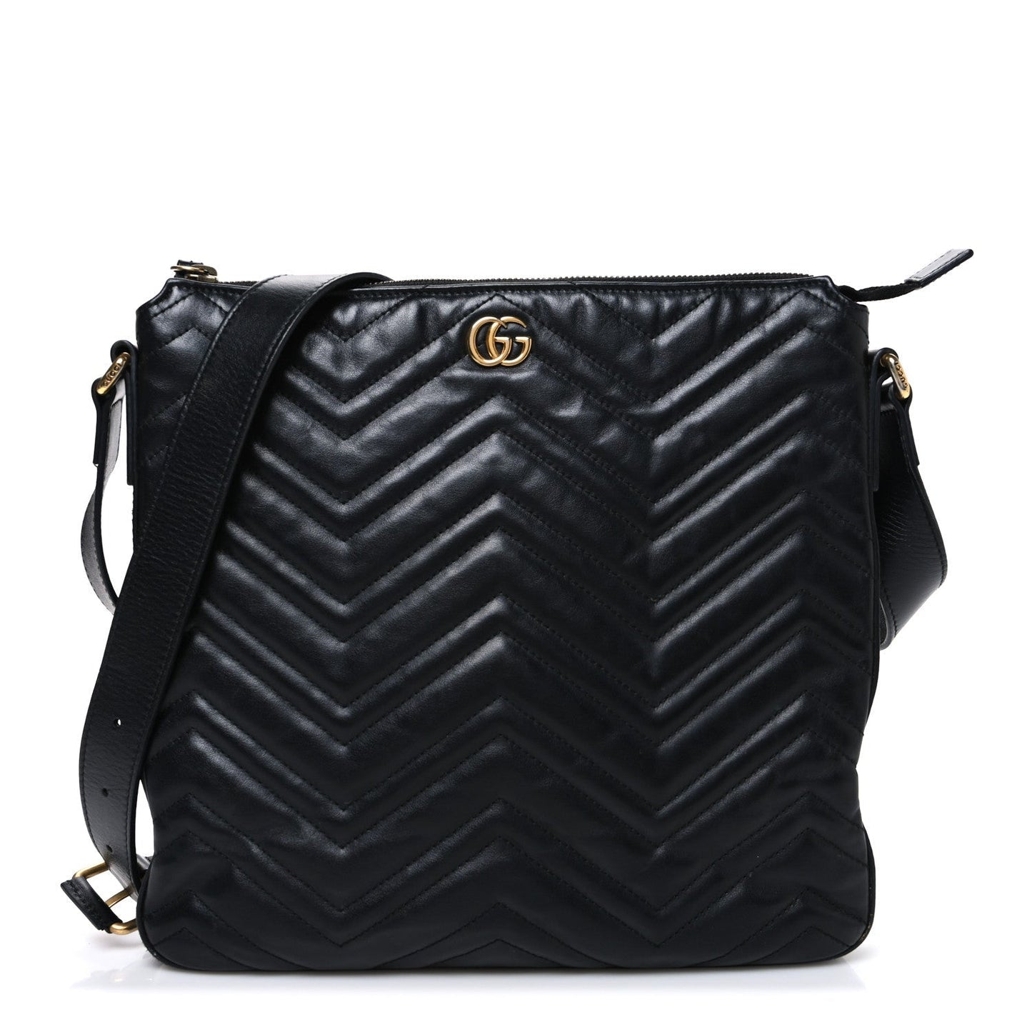 Calfskin Matelasse GG Marmont Flat Messenger Bag Black