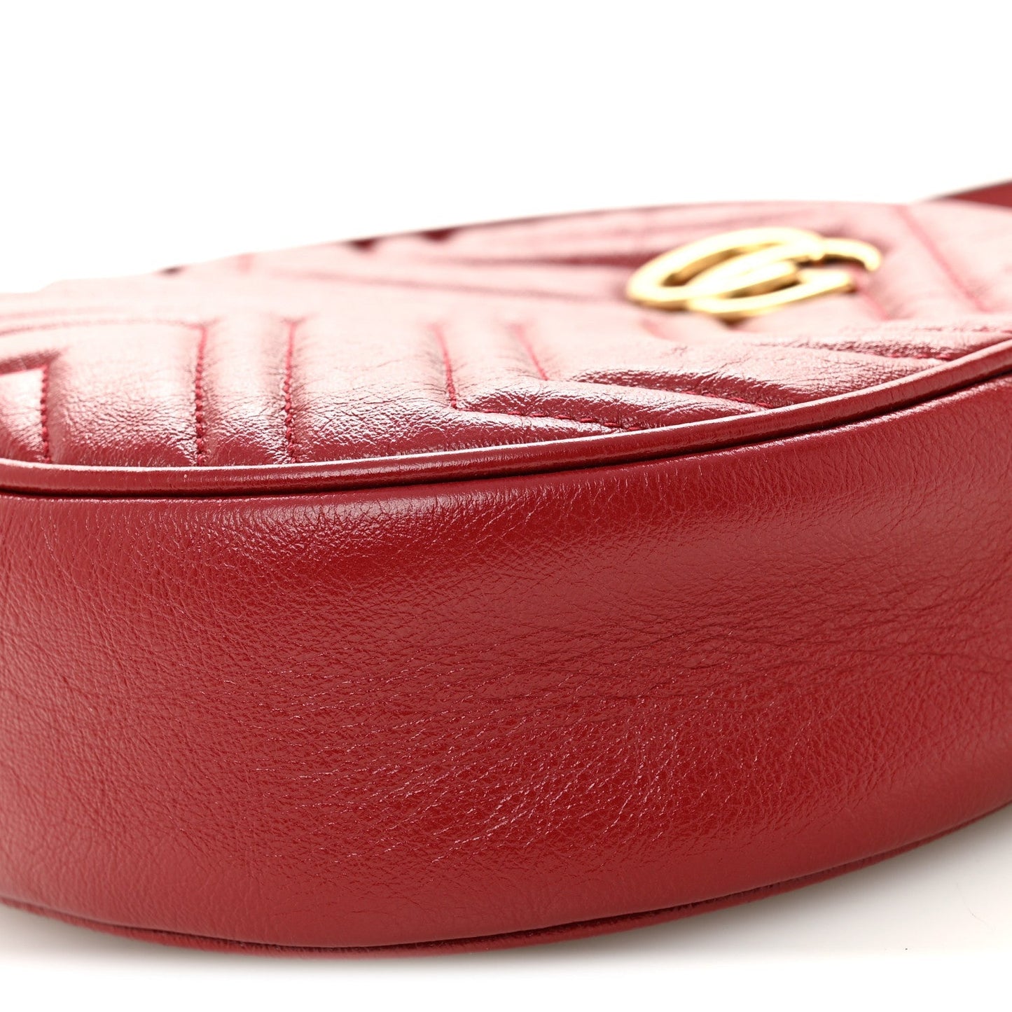 Glazed Calfskin Matelasse Heart Mini GG Marmont Round Shoulder Bag Romantic Cerise