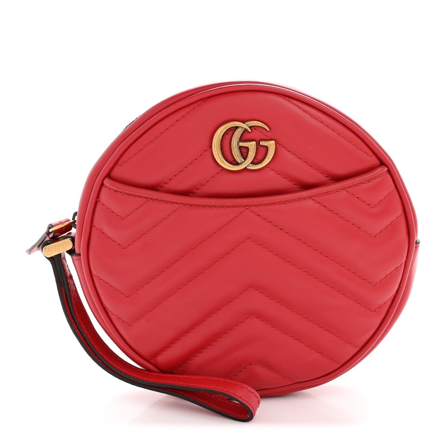 Calfskin Matelasse GG Marmont Round Wrist Wallet Hibiscus Red