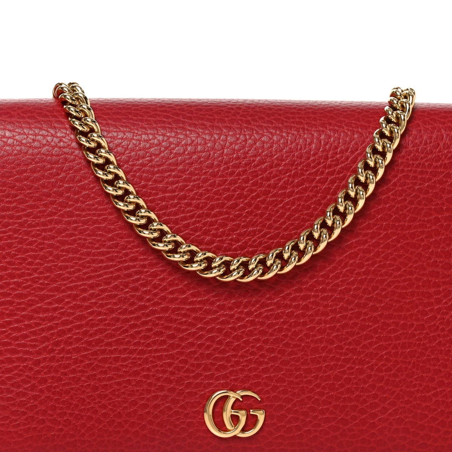 Dollar Calfskin Mini GG Marmont Chain Wallet Hibiscus Red