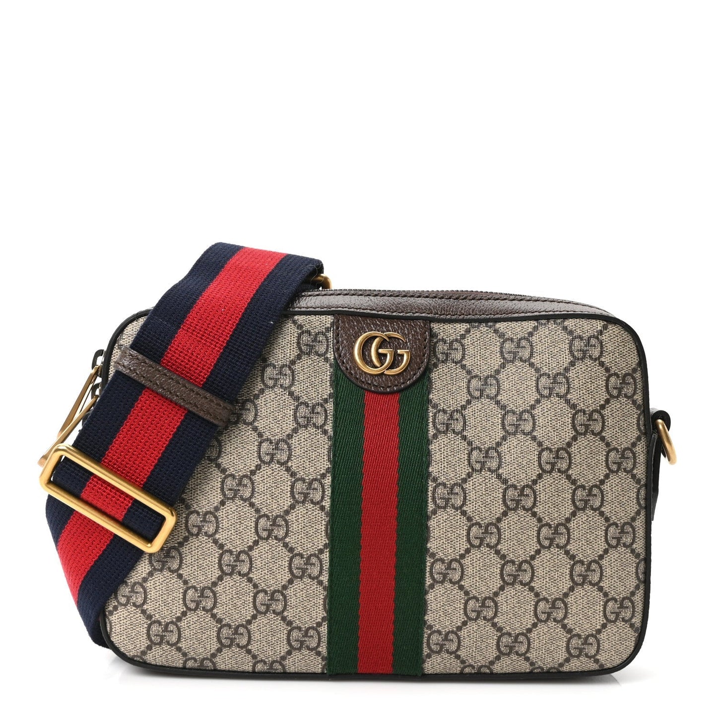 GG Supreme Monogram Textured Dollar Calfskin Web Ophidia Wristlet Shoulder Bag Beige Ebony New Acero