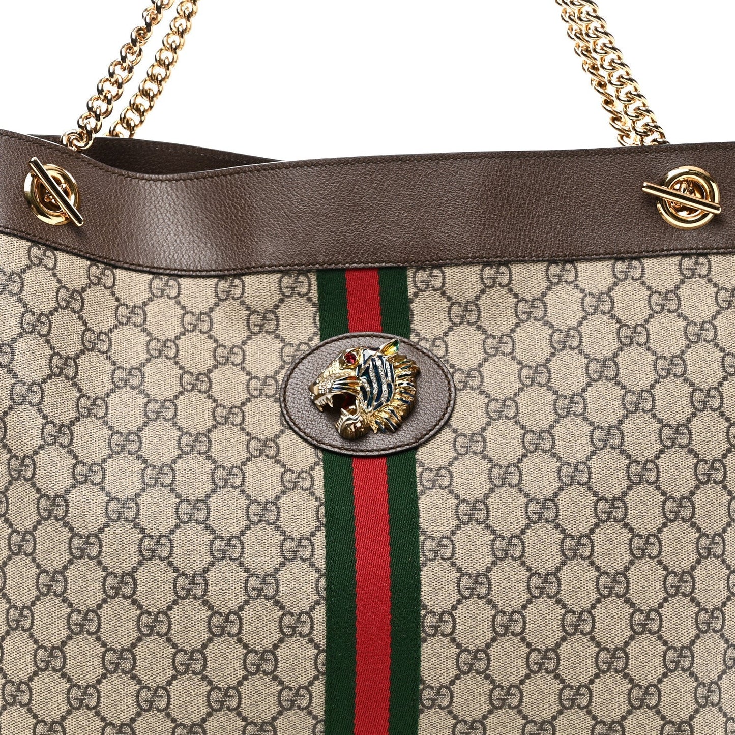 GG Supreme Monogram Large Rajah Chain Tote Beige New Acero