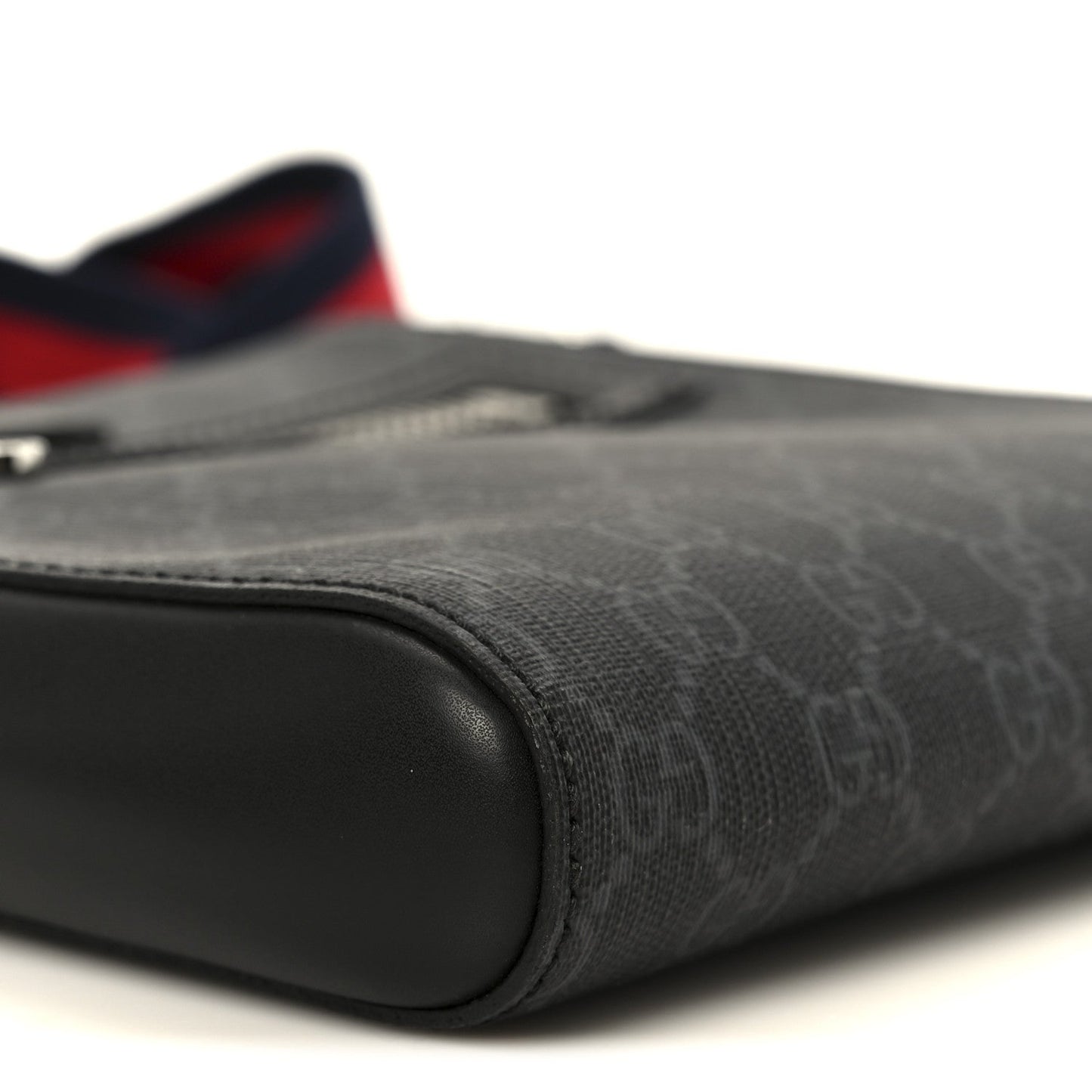 GG Supreme Monogram Web Small Flat Messenger Bag Black Grey