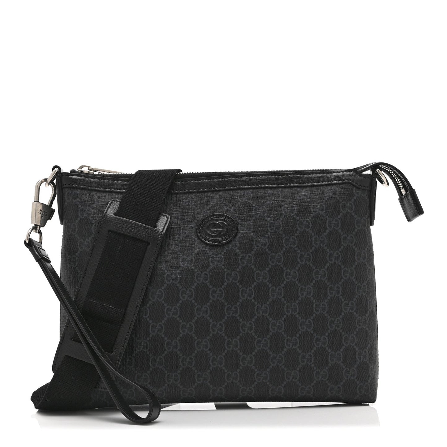 GG Supreme Monogram Azalea Calfskin Retro Interlocking G Wristlet Messenger Bag Black