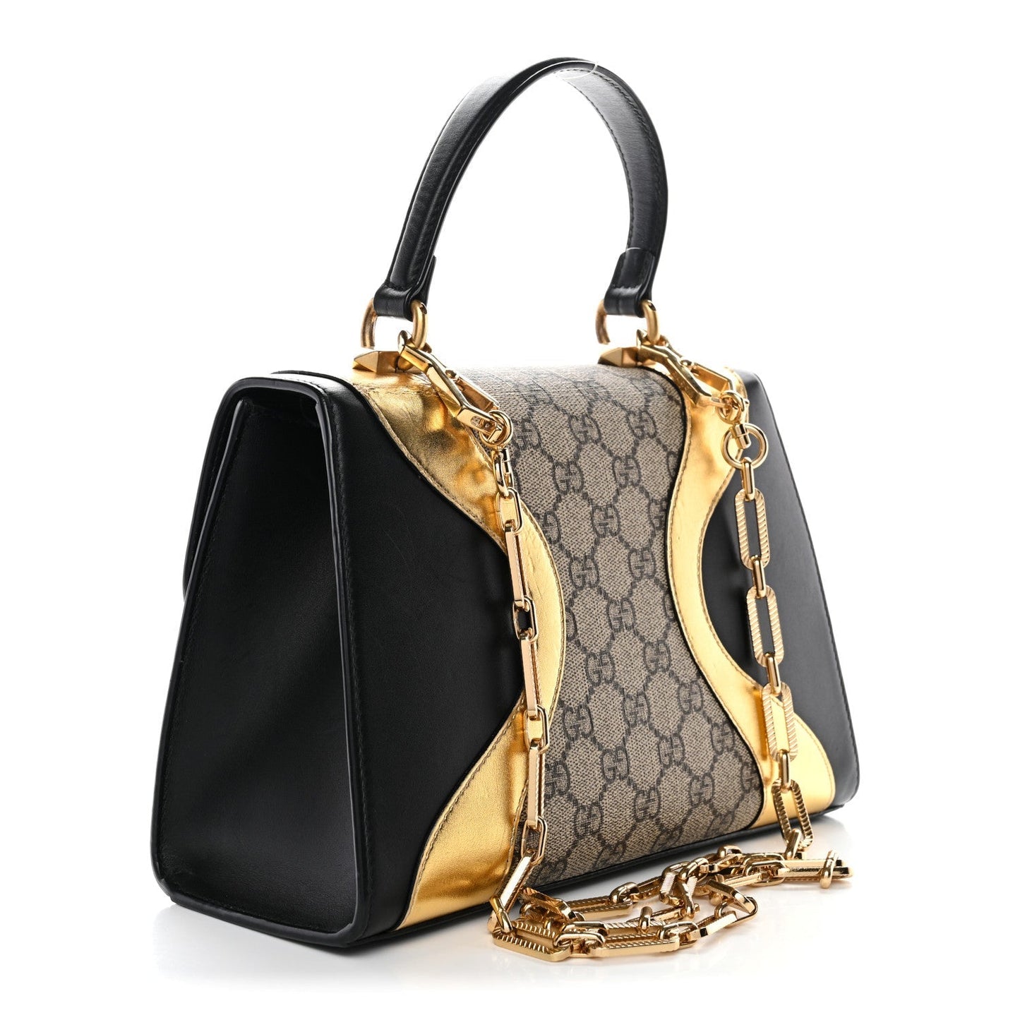 GG Supreme Monogram Small Osiride Top Handle Bag Black Gold
