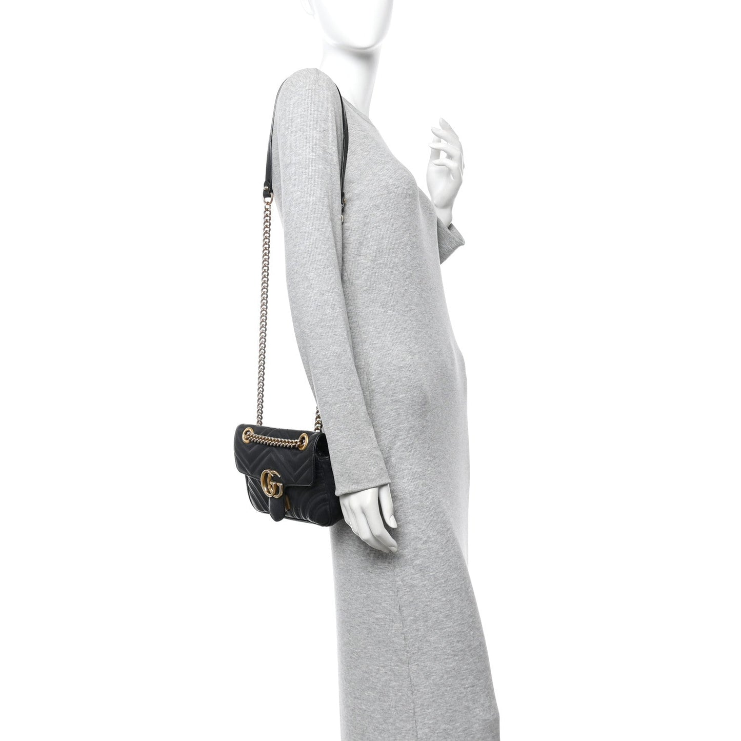 Calfskin Matelasse Mini GG Marmont Shoulder Bag Black