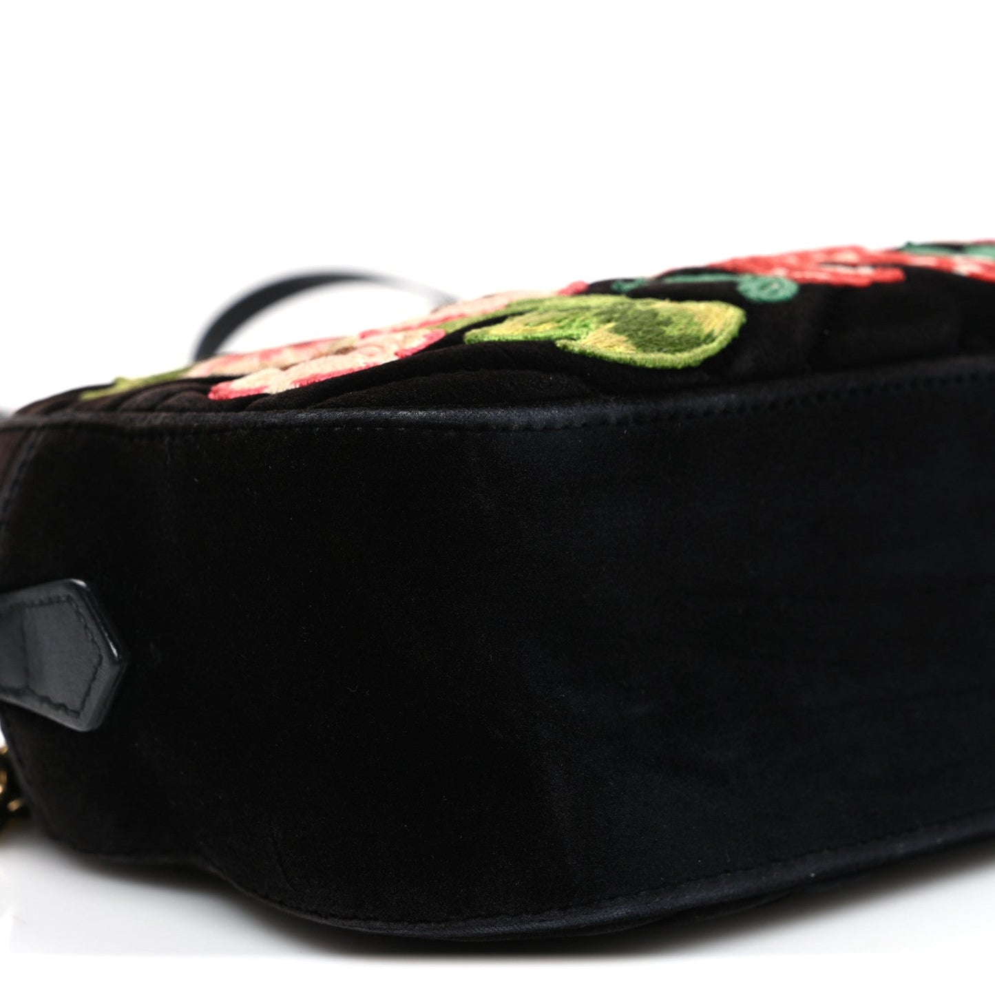 Velvet Matelasse Deer Embroidered Small GG Marmont Chain Shoulder Bag Black