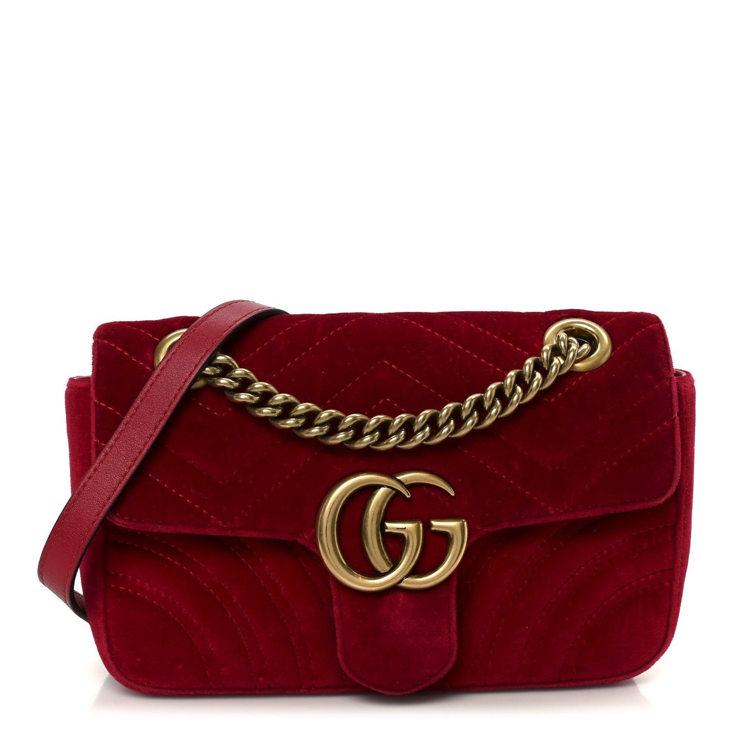 Velvet Matelasse Mini GG Marmont Shoulder Bag Hibiscus Red