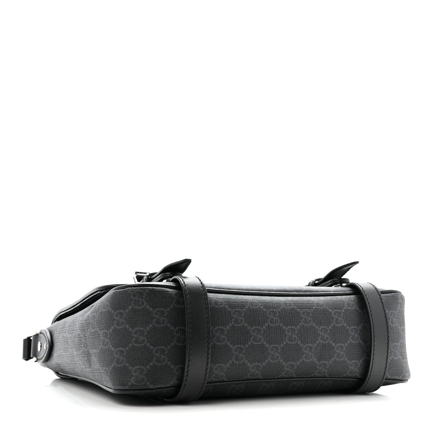 GG Supreme Monogram Textured Dollar Calfskin Retro Interlocking G Flap Messenger Bag Black
